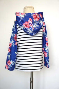 Blue stripe floral hoodie top 168058