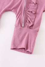 Load image into Gallery viewer, Mauve ruffle zip bamboo baby romper set

