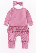 Load image into Gallery viewer, Mauve ruffle zip bamboo baby romper set
