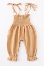 Load image into Gallery viewer, Beige smocked baby romper
