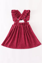 Load image into Gallery viewer, Maroon velvet ruffle suspender dress
