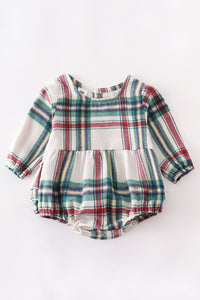 Green red plaid baby romper