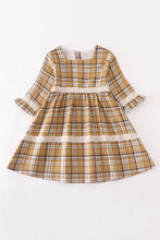 Load image into Gallery viewer, Coffee plaid lace tiered ruffle dress

