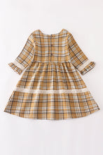 Load image into Gallery viewer, Coffee plaid lace tiered ruffle dress
