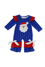 Load image into Gallery viewer, Blue polkadot santa baby romper PPF-190079
