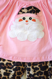 Pink santa applique tunic with leopard bell pants set CKTZ-190092