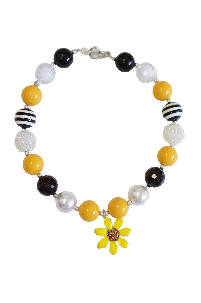 Chunky beads bubble sunflower pendant necklace