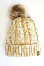 Load image into Gallery viewer, Kids solid beige pom-pom cable knit beanie hat 190905
