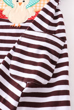 Load image into Gallery viewer, Black stripe turkey applique dress 3 pcs set
