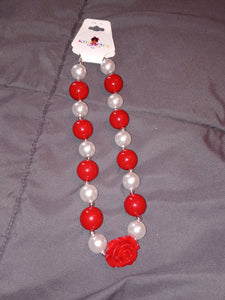 Red Pearl Necklace with Rose