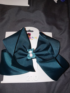6 Inch Solid Colored Hair Bow with Bear