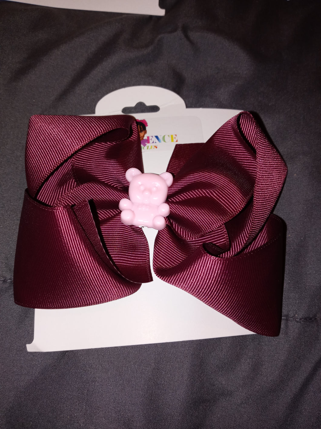 6 Inch Solid Colored Hair Bow with Bear