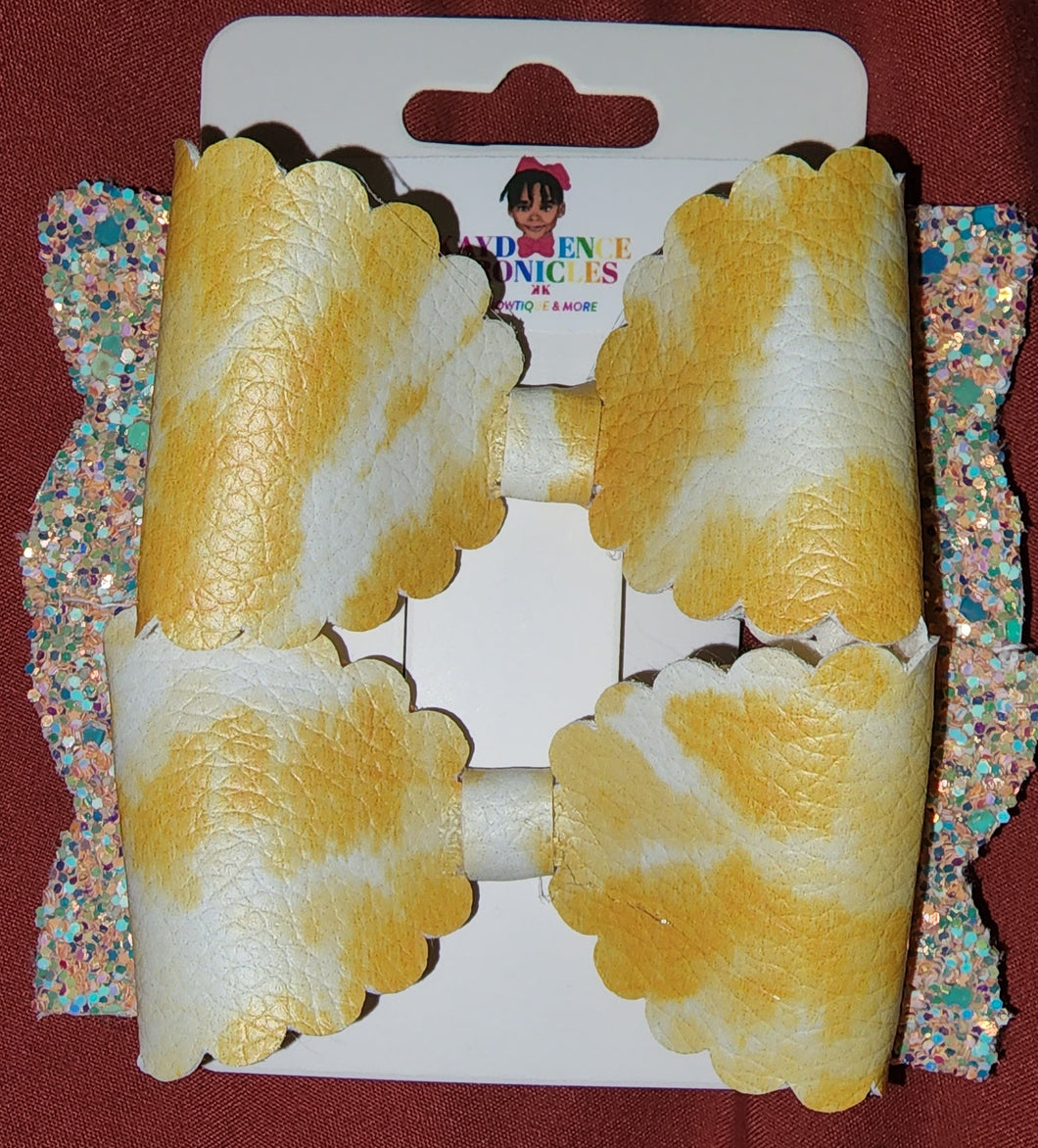 2 pk Yellow Glitter with Tie Dye Boutique Hair Bow