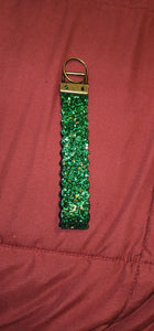 Green Glitter Faux Leather Wristlet Key Chains, Key Fobs