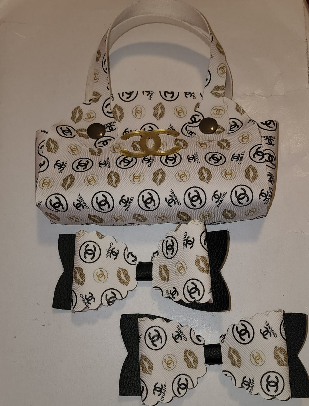 Double C Faux Leather Purse and Hair Bow Set