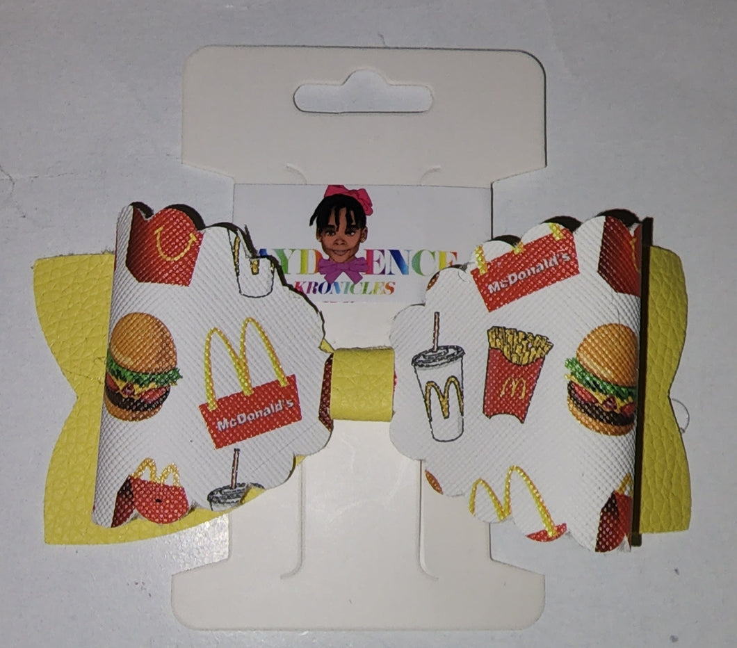 Burgers & Fries Faux Leather Boutique Hair Bow