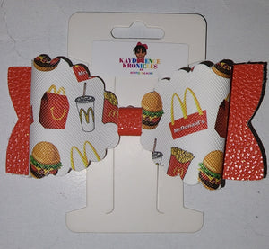 Burgers & Fries Faux Leather Boutique Hair Bow