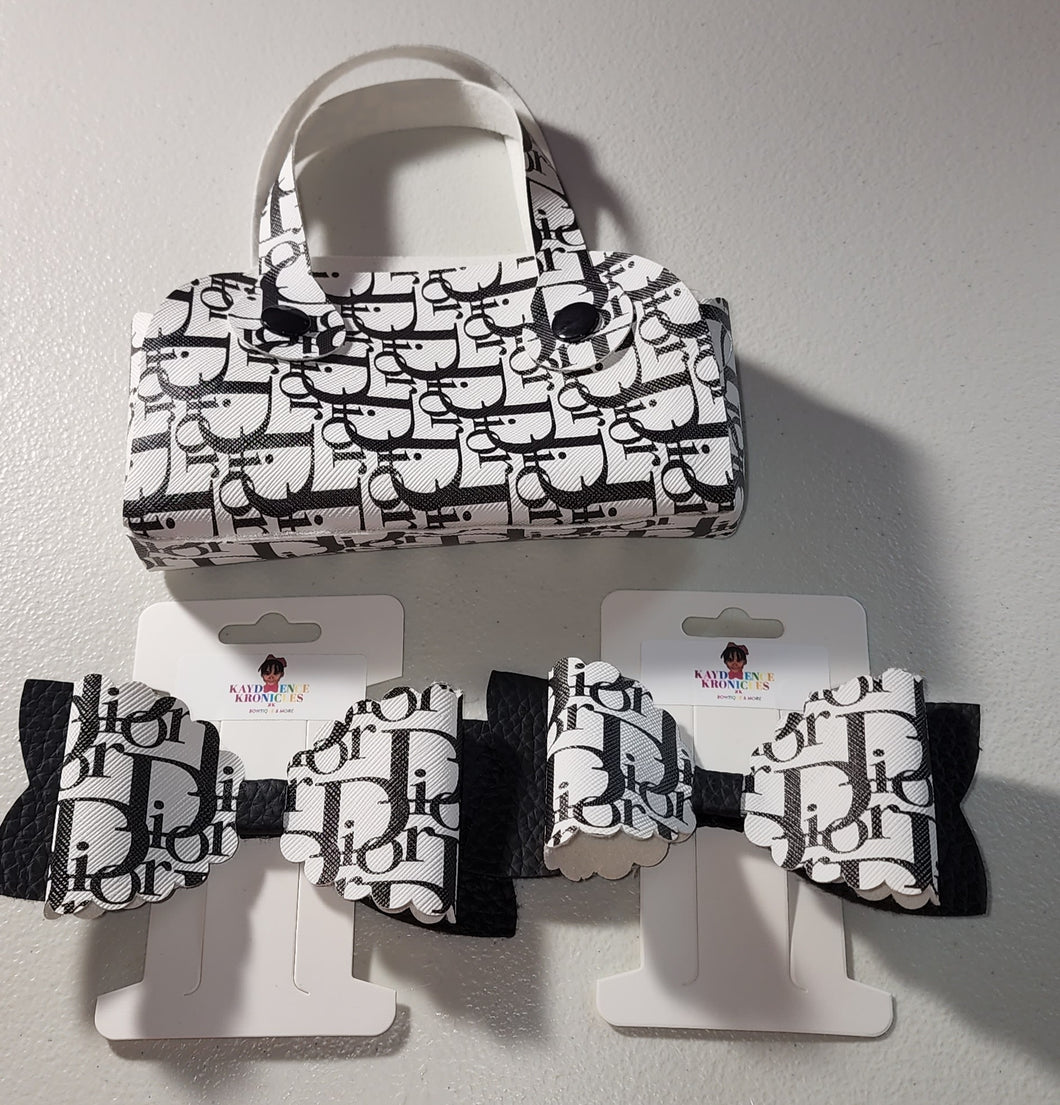 Double D Faux Leather Purse and Hair Bow Set