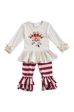 Load image into Gallery viewer, Little turkey top with maroon stripe pants set CXCKTZ-202899
