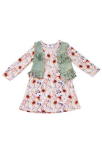 Load image into Gallery viewer, Floral print dress with suede tassel vest set CXQTZ-202992

