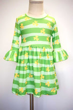 Load image into Gallery viewer, Green stripe clover print bell sleeve dress CXQZ-204025 sale
