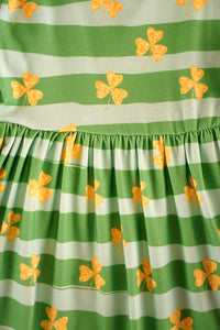 Green stripe clover print bell sleeve dress CXQZ-204025 sale