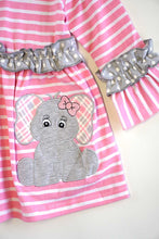 Load image into Gallery viewer, Pink stripe elephant applique ruffle dress QZ-319532
