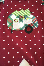 Load image into Gallery viewer, Maroon polkadot camper applique baby romper DXPPF-319606
