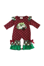 Load image into Gallery viewer, Maroon polkadot camper applique baby romper DXPPF-319606
