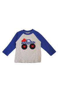 Blue love heart truck boy valentine raglan shirt CX-319671