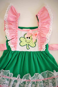 Pink green clover applique flutter dress QZ-319708 sale