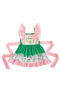 Pink green clover applique flutter dress QZ-319708 sale