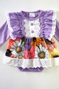 Purple floral lace baby romper sale