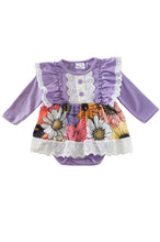 Load image into Gallery viewer, Purple floral lace baby romper sale
