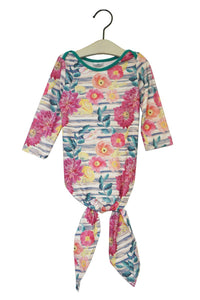Floral tie bottom baby gown