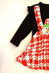 Black snowman top with red houndstooth suspender skirt set CXQTZ-400594 sale