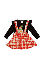 Load image into Gallery viewer, Black snowman top with red houndstooth suspender skirt set CXQTZ-400594 sale
