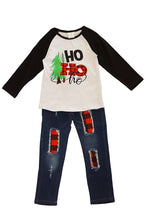 Load image into Gallery viewer, Ho ho ho raglan shirt with jeans set CXCKTZ-400883
