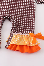 Load image into Gallery viewer, Thanksgiving plaid pumpkin baby romper
