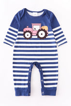 Load image into Gallery viewer, Stripe tractor baby romper
