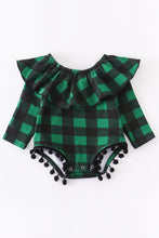 Load image into Gallery viewer, Green check ruffle baby romper

