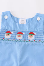 Load image into Gallery viewer, Blue Santa smocked baby romper

