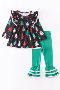 Green black Christmas tree bell pants set