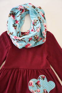 Maroon floral hearts appliqué scarf 3 pcs set