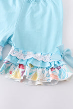 Load image into Gallery viewer, Blue plaid floral ruffle set
