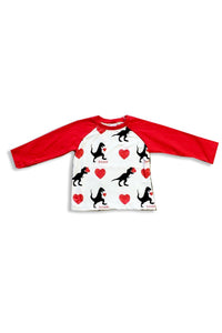 Valentine's Day Red Raglan shirt heart Dinosaur Unisex 503088