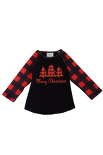 Load image into Gallery viewer, Black red plaid christmas tree raglan shirt CXSY-503980
