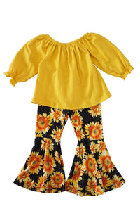Mustard sunflower bell pants set