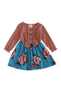 Teal floral & pink bow dress CXQZ-580338