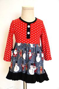 Red polkadot snowman print dress CXQZ-580490